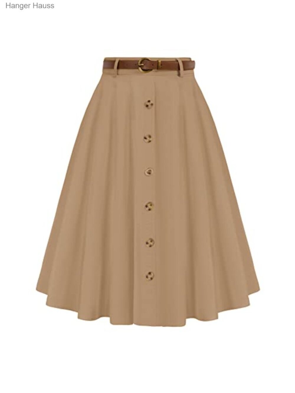 Women's High Waist A-Line Flared Midi Skirt with Pockets and Belt